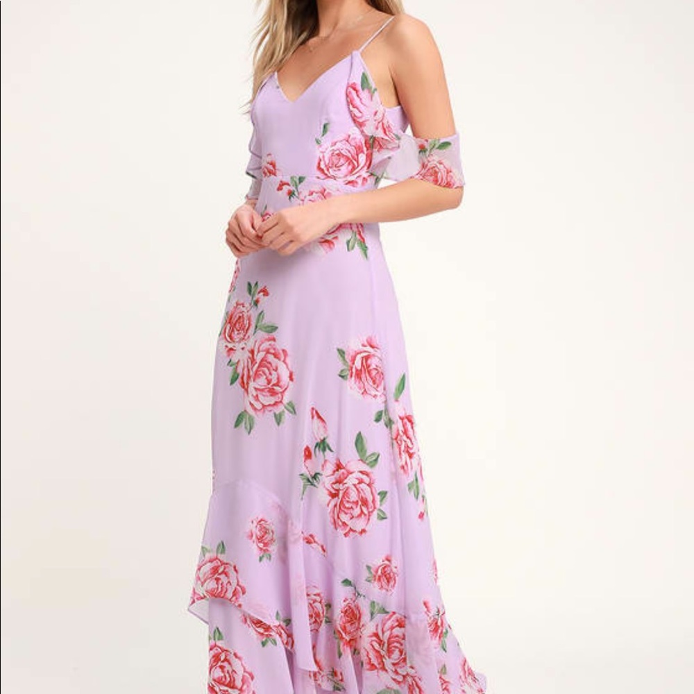 Lavender 🌸Floral Flutter Sleeve Maxi Dress - M - Picture 4 of 5